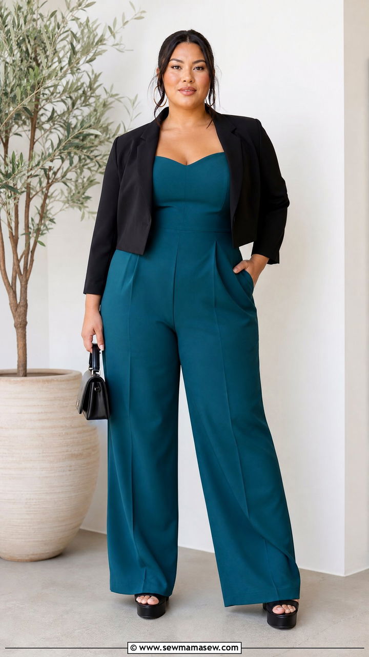 Plus Size Teal Jumpsuit Outfit - 20 plus size jewel tone outfit ideas