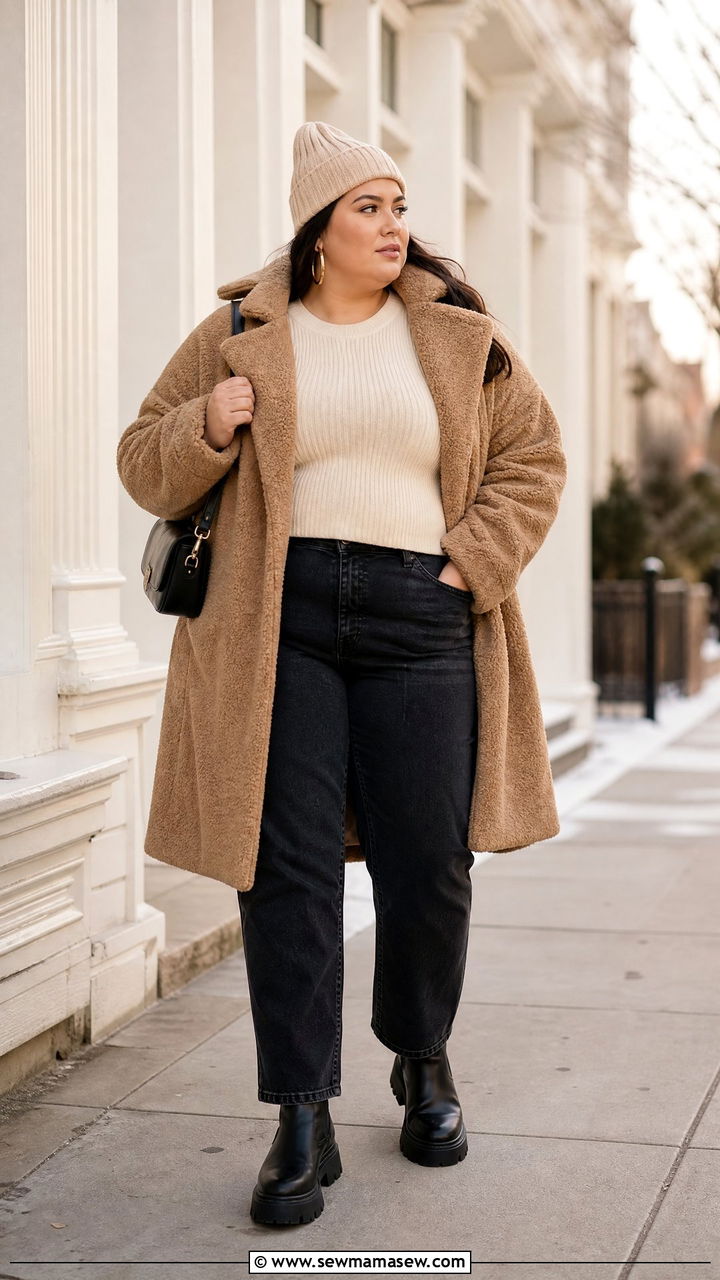Plus Size Teddy Coat Outfit - 20 plus size winter coat outfit ideas