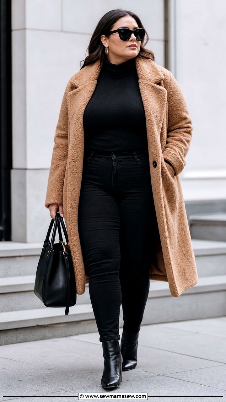 Plus Size Teddy Coat With All Black Outfit - 20 plus size teddy coat outfit ideas