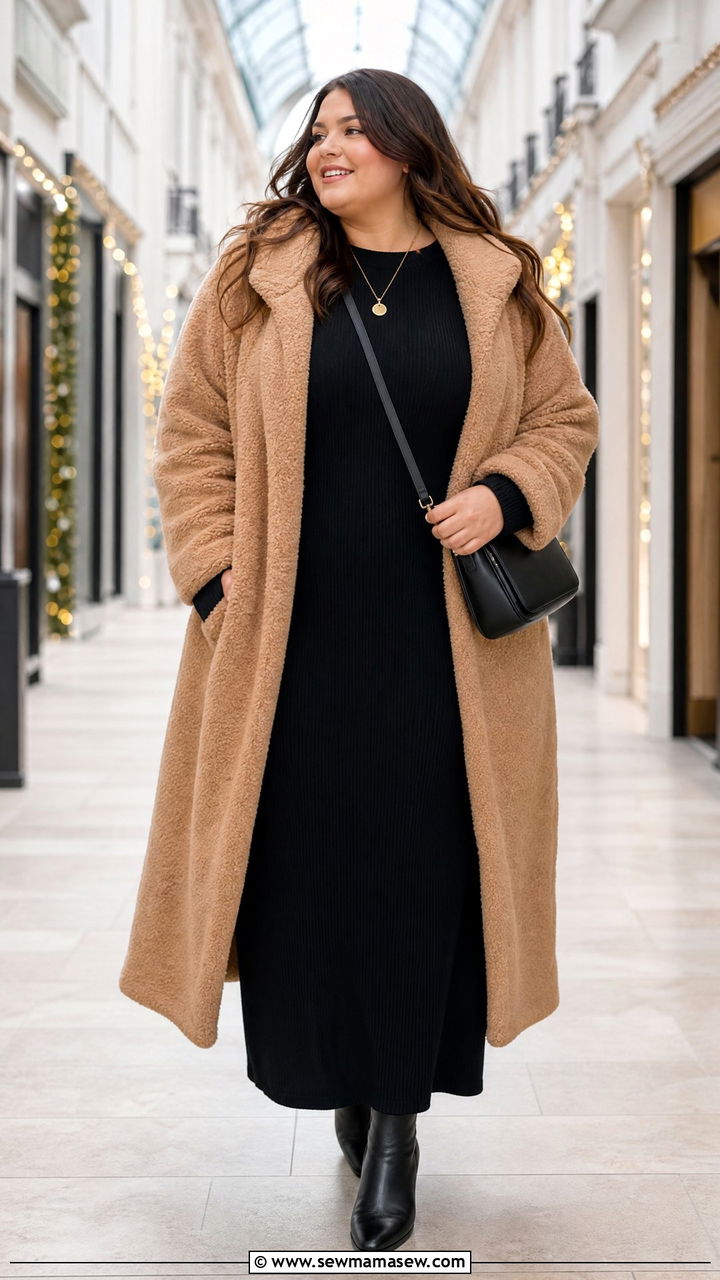 Plus Size Teddy Coat With Maxi Dress - 20 plus size teddy coat outfit ideas