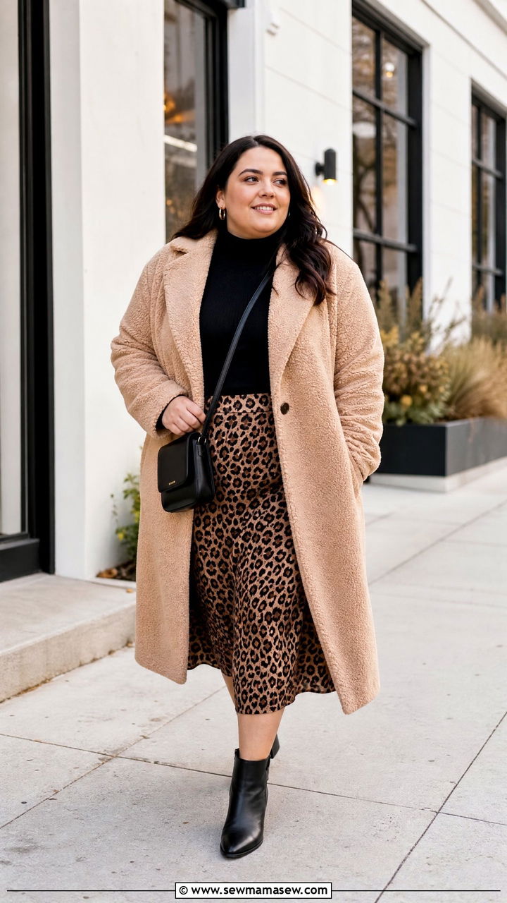 Plus Size Teddy Coat With Midi Skirt - 20 plus size teddy coat outfit ideas