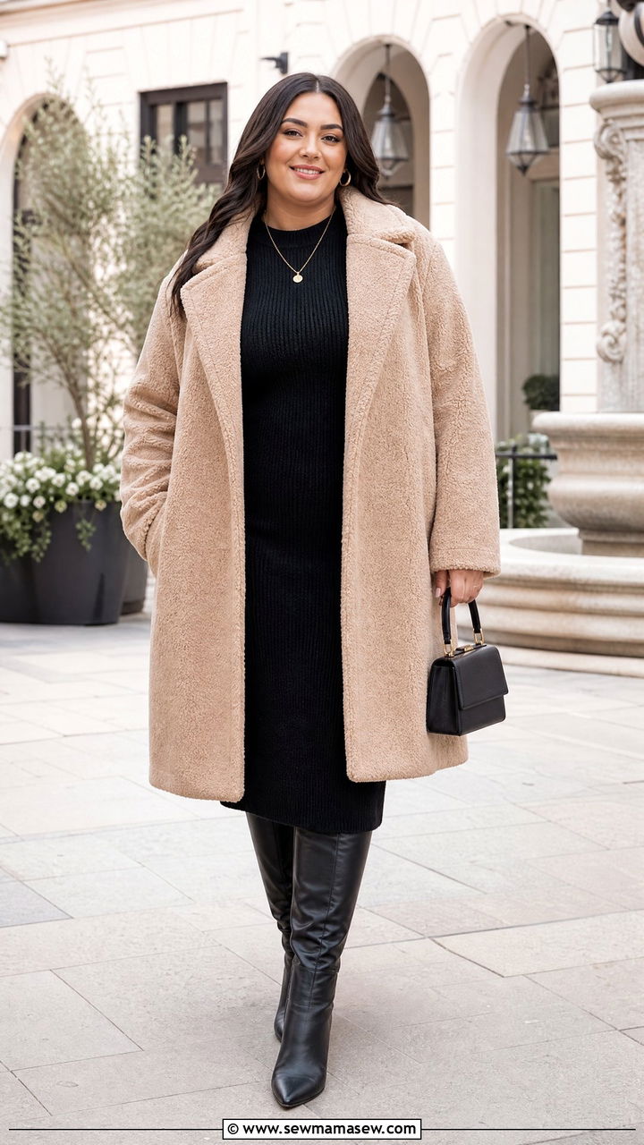 Plus Size Teddy Coat With Sweater Dress - 20 plus size teddy coat outfit ideas