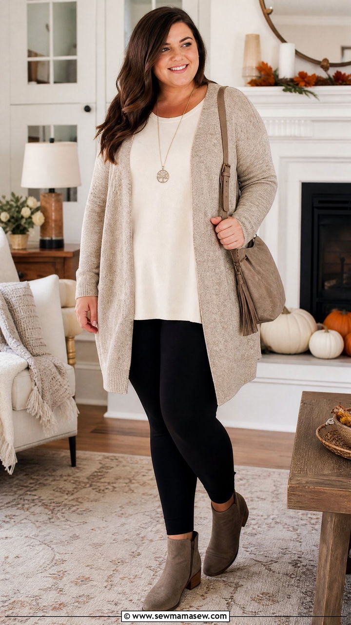 Plus Size Thanksgiving Cardigan And Leggings Outfit - 20 plus size thanksgiving outfit ideas casual