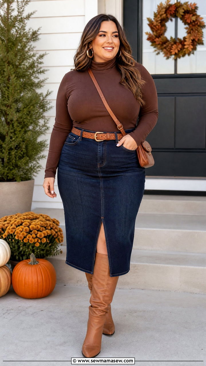 Plus Size Thanksgiving Denim Skirt Outfit - 20 plus size thanksgiving outfit ideas