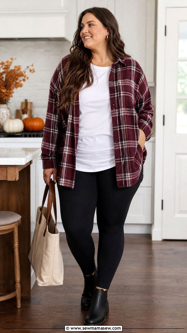 Plus Size Thanksgiving Flannel And Leggings Outfit - 20 plus size thanksgiving outfit ideas casual
