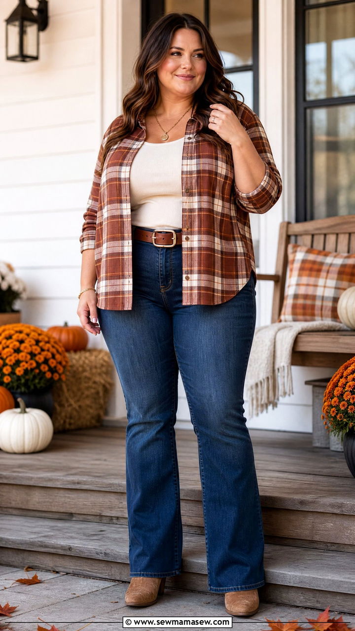 Plus Size Thanksgiving Plaid Shirt And Jeans Outfit - 20 plus size thanksgiving outfit ideas casual
