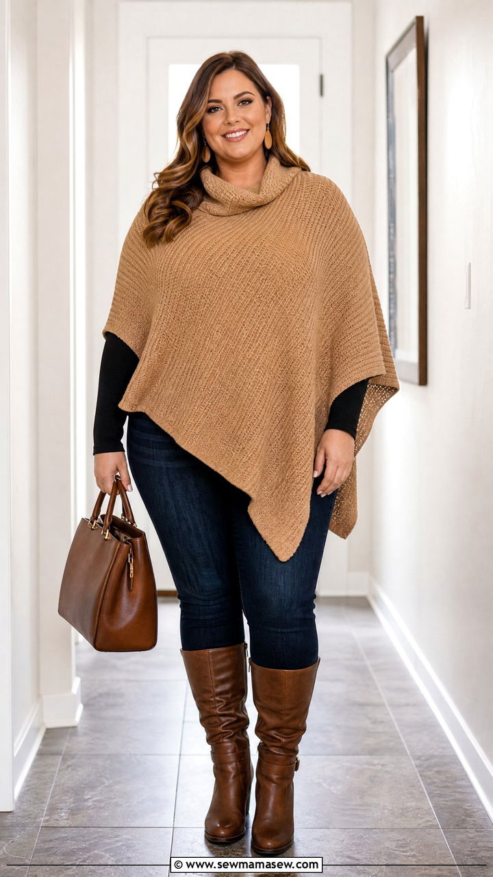 Plus Size Thanksgiving Poncho And Skinny Jeans Outfit - 20 plus size thanksgiving outfit ideas casual