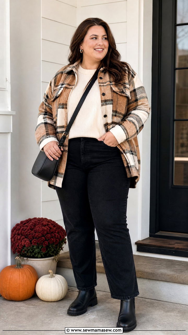 Plus Size Thanksgiving Shacket And Jeans Outfit - 20 plus size thanksgiving outfit ideas