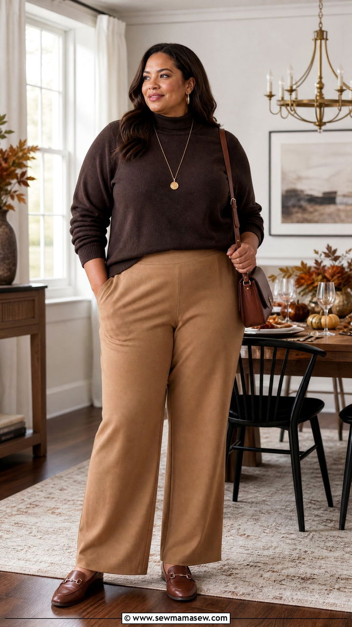 Plus Size Thanksgiving Turtleneck And Trousers Outfit - 20 plus size thanksgiving outfit ideas casual
