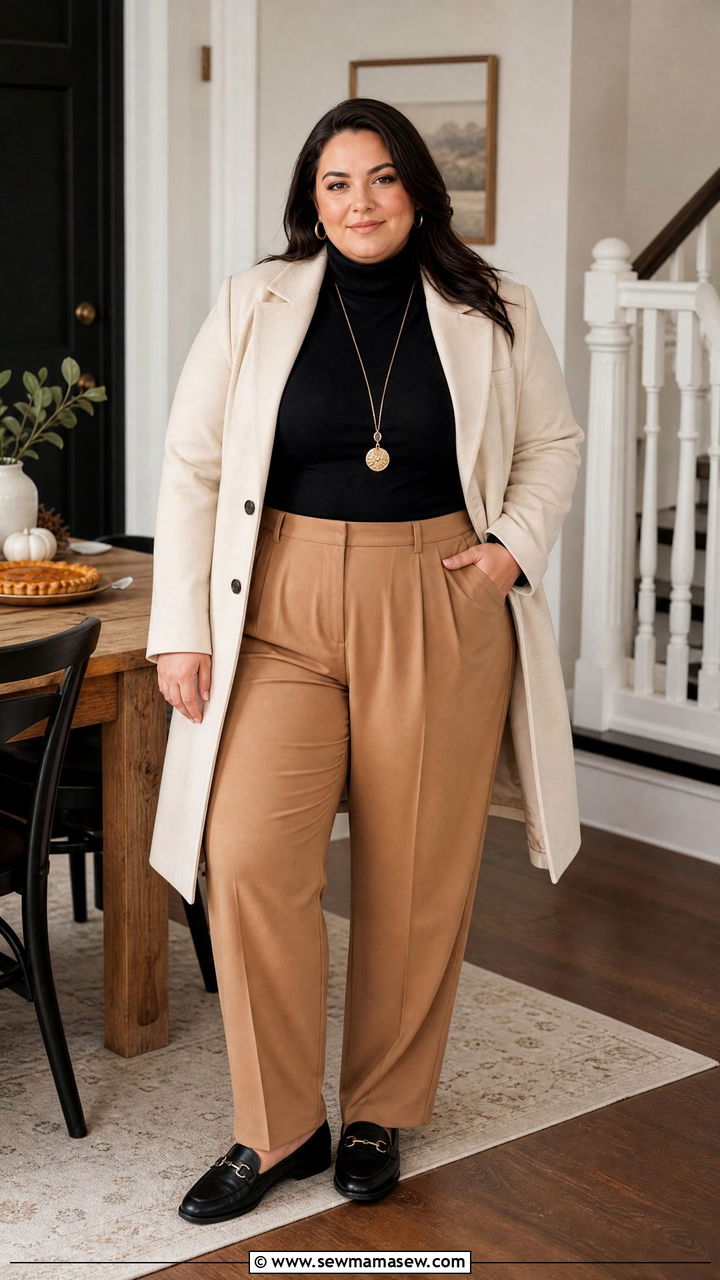 Plus Size Thanksgiving Turtleneck And Trousers Outfit - 20 plus size thanksgiving outfit ideas