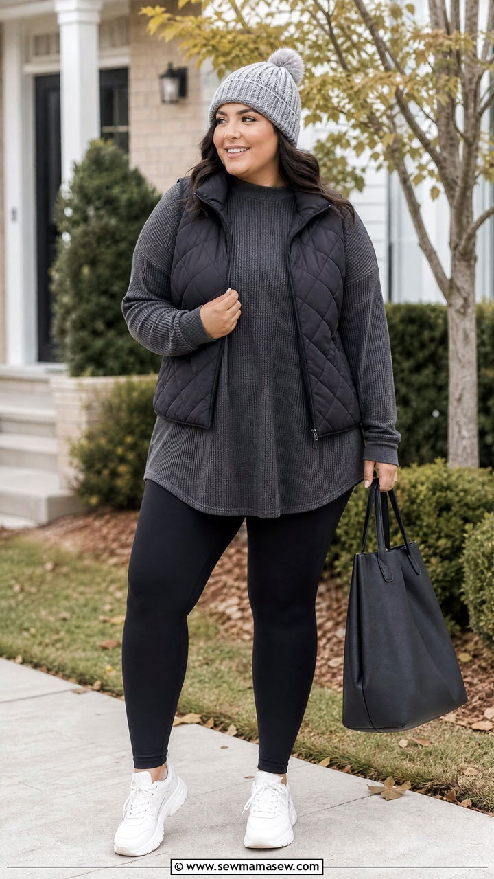Plus Size Thermal Top With Black Leggings - 20 plus size thermal top outfit ideas