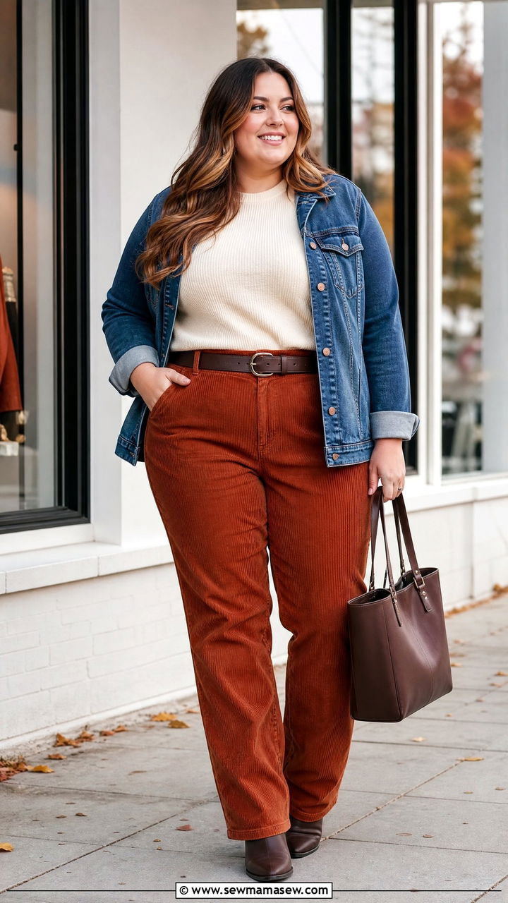 Plus Size Thermal Top With Corduroy Pants - 20 plus size thermal top outfit ideas