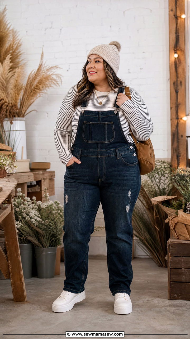 Plus Size Thermal Top With Overalls - 20 plus size thermal top outfit ideas
