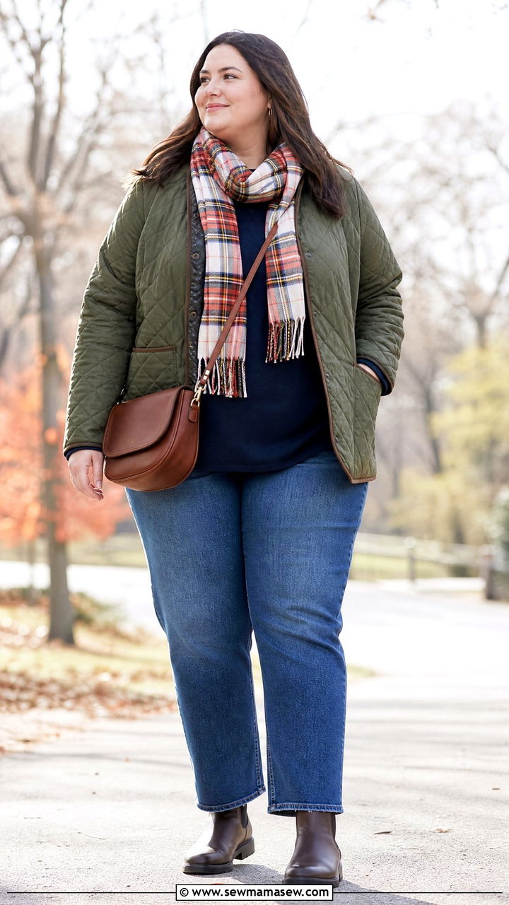 Plus Size Thermal Top With Quilted Jacket - 20 plus size thermal top outfit ideas