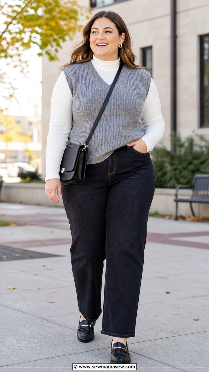 Plus Size Thermal Top With Sweater Vest - 20 plus size thermal top outfit ideas
