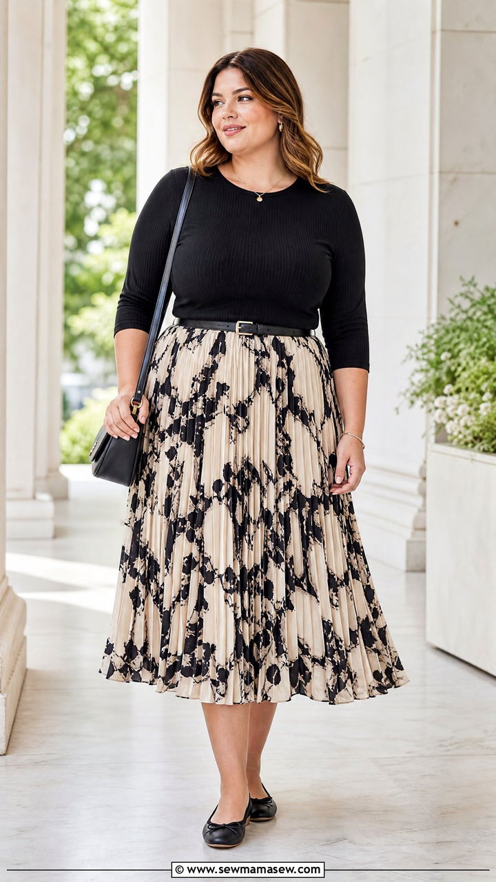 Plus Size Three Quarter Sleeve Top With Midi Skirt - 20 plus size three quarter sleeve top outfit ideas