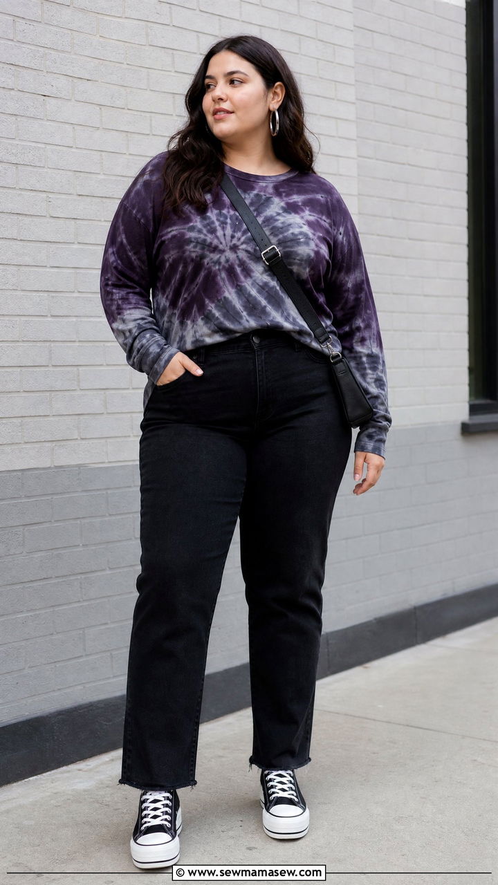 Plus Size Tie Dye Top With Black Jeans - 20 plus size tie dye top outfit ideas