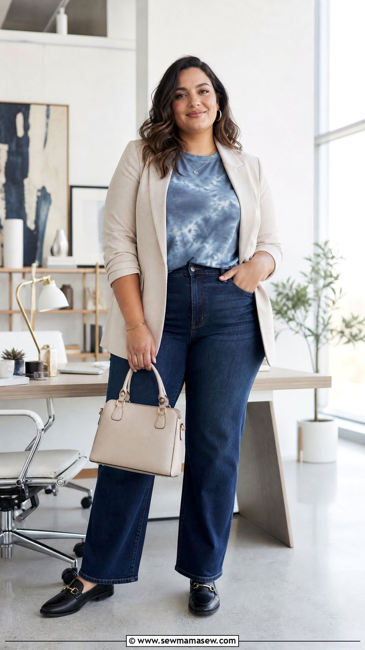 Plus Size Tie Dye Top With Blazer - 20 plus size tie dye top outfit ideas