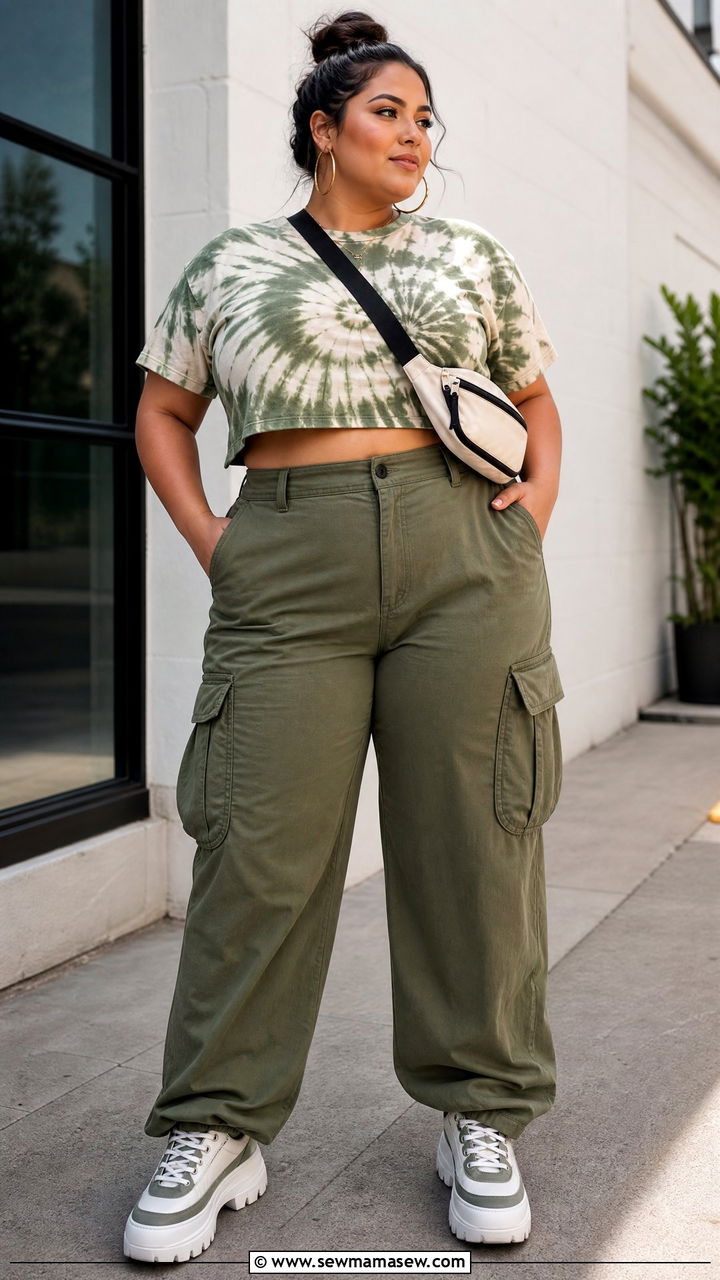 Plus Size Tie Dye Top With Cargo Pants - 20 plus size tie dye top outfit ideas