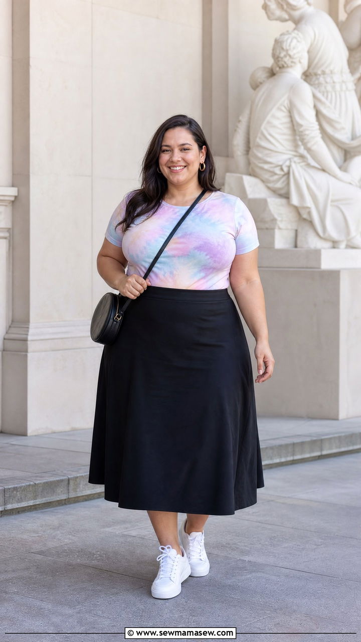 Plus Size Tie Dye Top With Midi Skirt - 20 plus size tie dye top outfit ideas