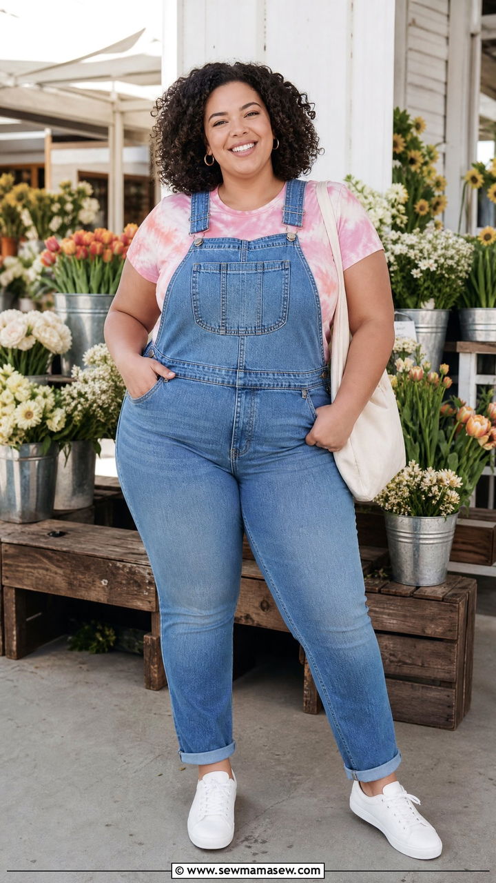 Plus Size Tie Dye Top With Overalls - 20 plus size tie dye top outfit ideas