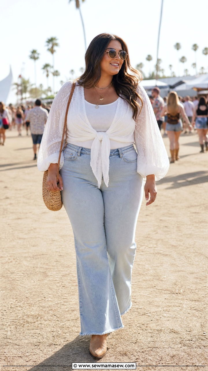 Plus Size Tie Front Festival Top Outfit - 20 plus size festival top outfit ideas