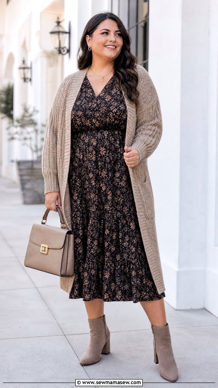 Plus Size Tiered Dress With Ankle Boots - 20 plus size tiered dress outfit ideas