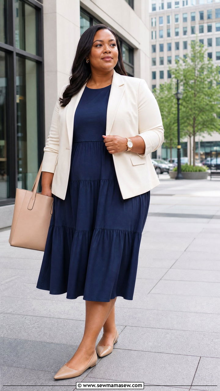 Plus Size Tiered Dress With Blazer - 20 plus size tiered dress outfit ideas