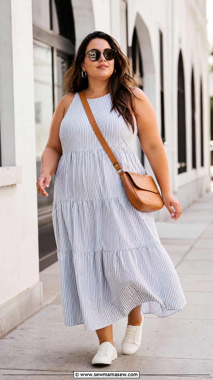 Plus Size Tiered Dress With Crossbody Bag - 20 plus size tiered dress outfit ideas