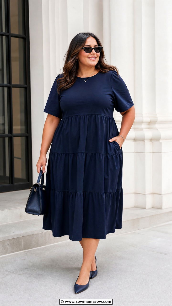 Plus Size Tiered Dress With Matching Monochrome Accessories - 20 plus size tiered dress outfit ideas