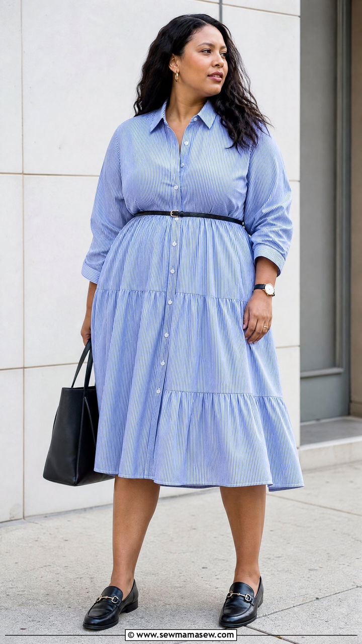 Plus Size Tiered Shirt Dress With Loafers - 20 plus size tiered dress outfit ideas