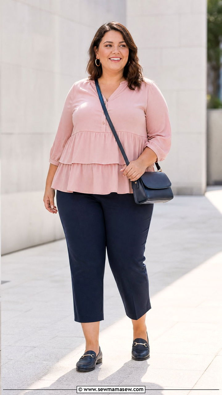 Plus Size Tiered Top With Cropped Pants - 20 plus size tiered top outfit ideas