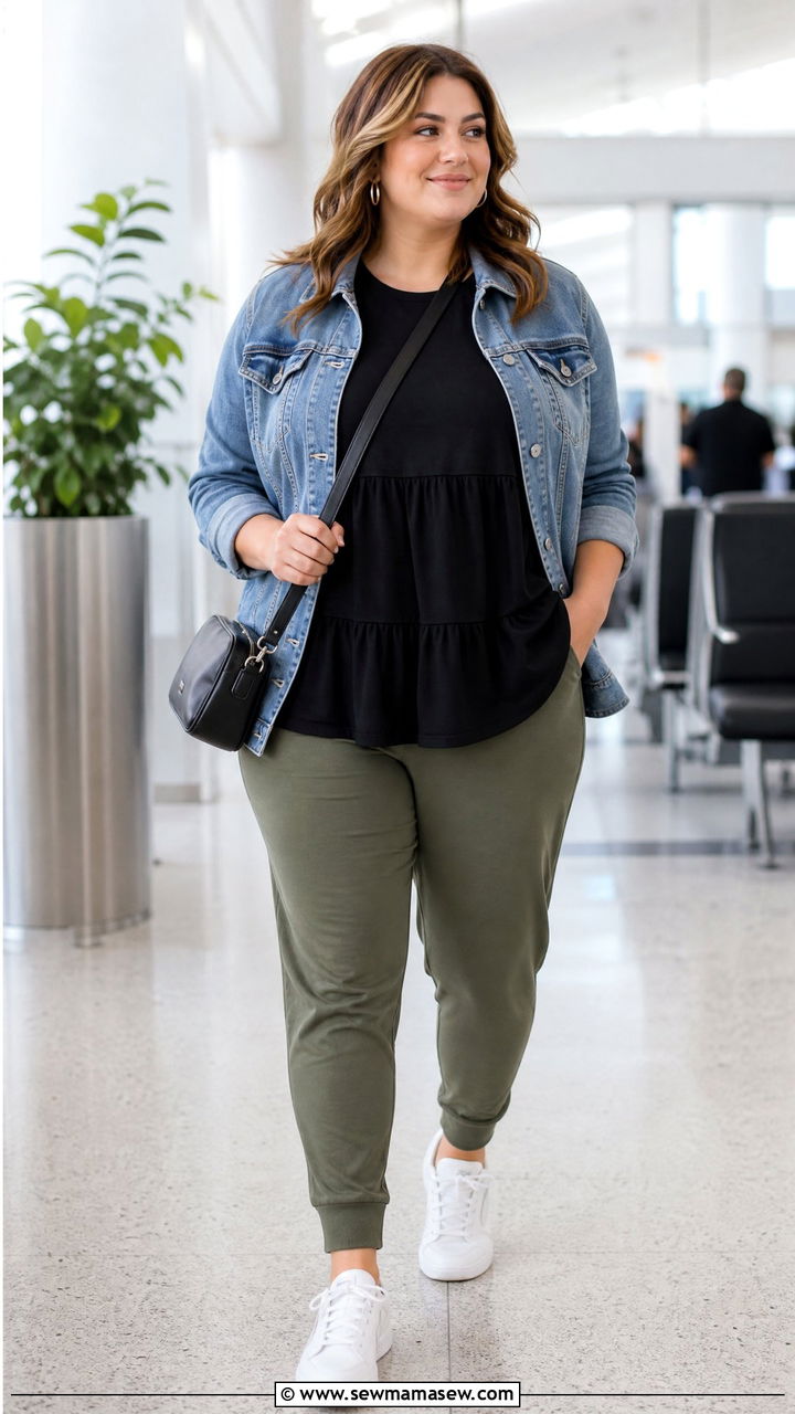 Plus Size Tiered Top With Joggers - 20 plus size tiered top outfit ideas