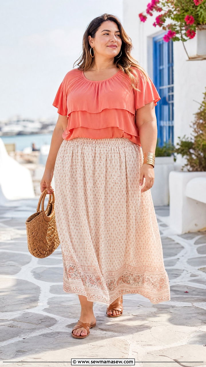 Plus Size Tiered Top With Maxi Skirt - 20 plus size tiered top outfit ideas