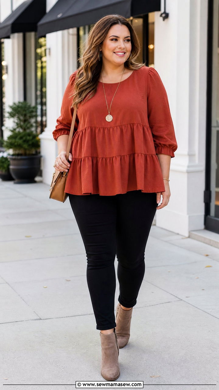 Plus Size Tiered Top With Skinny Jeans - 20 plus size tiered top outfit ideas
