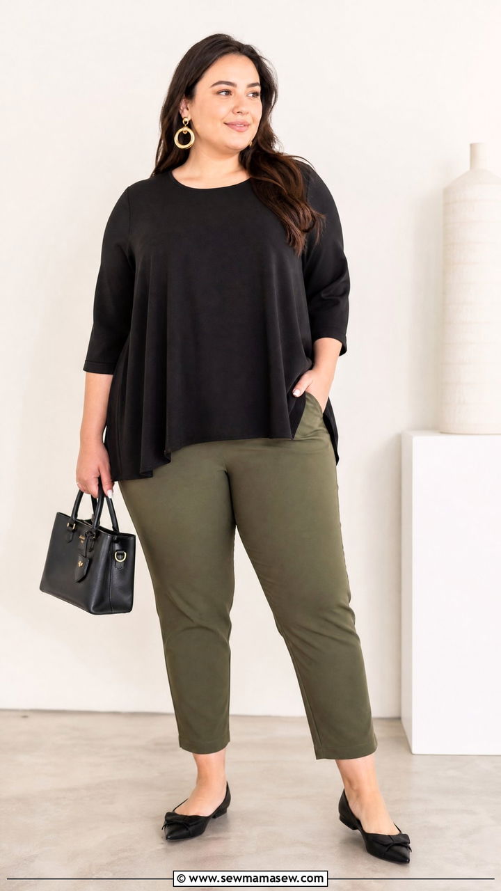 Plus Size Trapeze Top With Ankle Pants - 20 plus size tops to hide belly outfit ideas