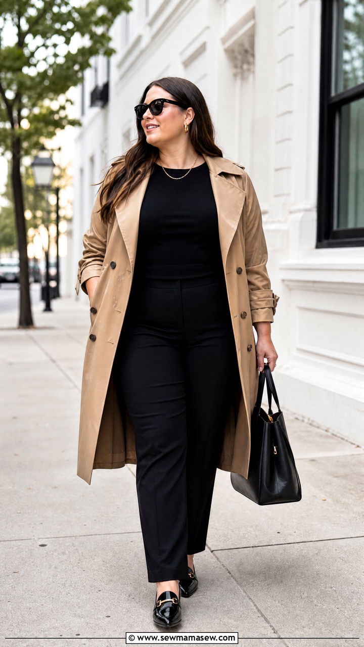 Plus Size Trench Coat And Black Pants Outfit - 20 plus size outfits to look slimmer