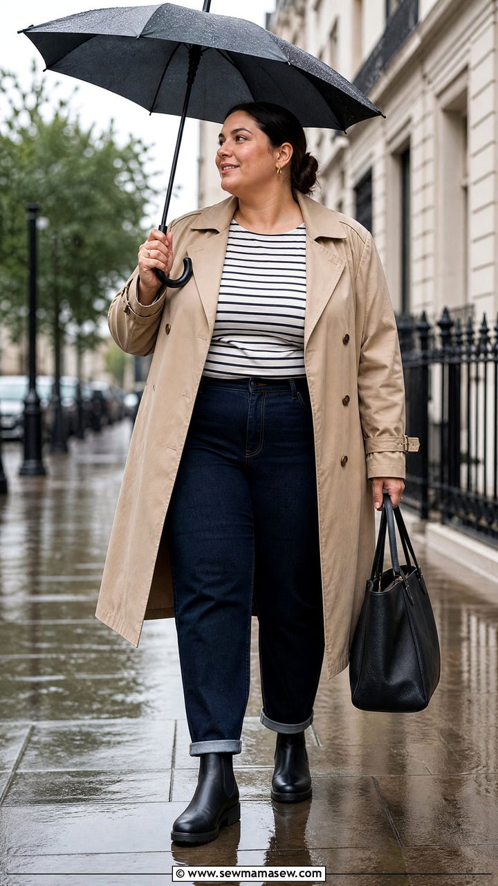 Plus Size Trench Coat And Jeans Outfit - 20 plus size rainy day outfit ideas