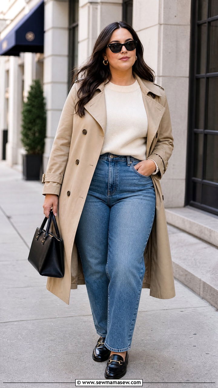 Plus Size Trench Coat And Jeans Outfit - 20 plus size outfits to balance proportions