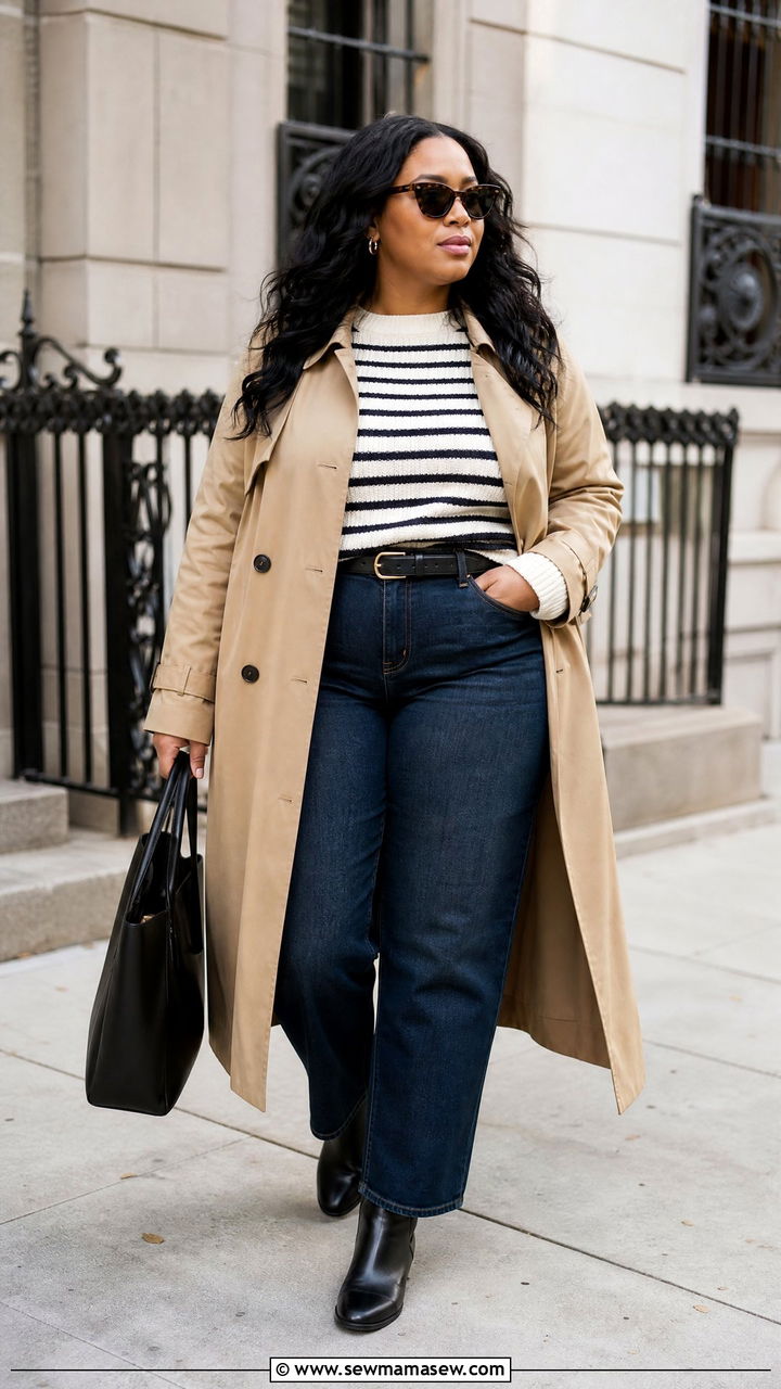 Plus Size Trench Coat With Straight Jeans And Boots - 20 plus size fall outfit ideas with boots