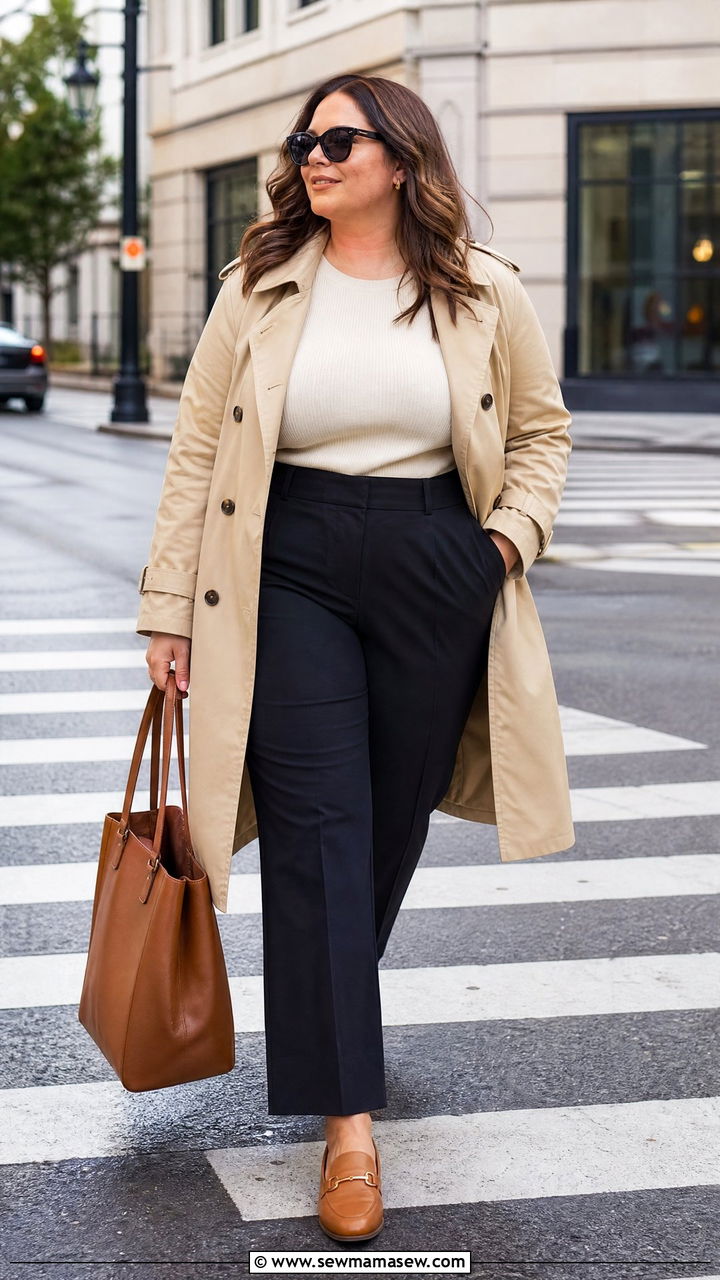 Plus Size Trench Coat Work Outfit - 20 plus size fall outfit ideas for work