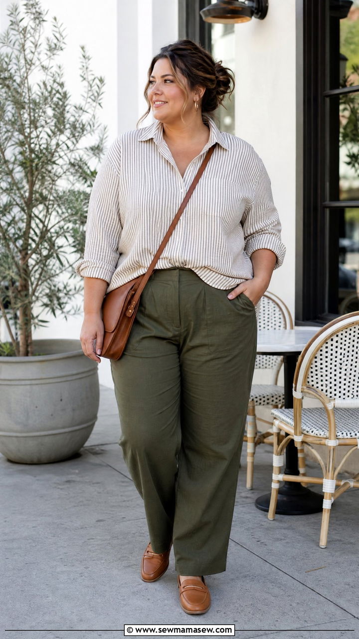 Plus Size Trousers And Button Down Shirt Outfit - 20 plus size trousers outfit ideas