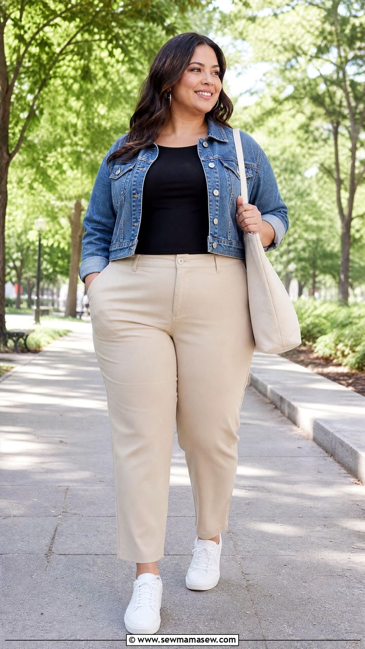 Plus Size Trousers And Denim Jacket Outfit - 20 plus size trousers outfit ideas