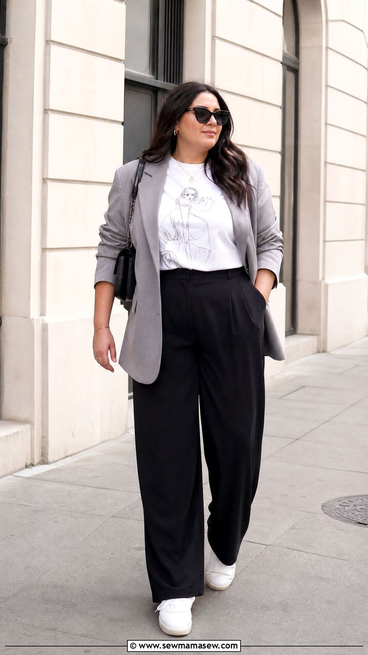 Plus Size Trousers And Graphic Tee Outfit - 20 plus size trousers outfit ideas
