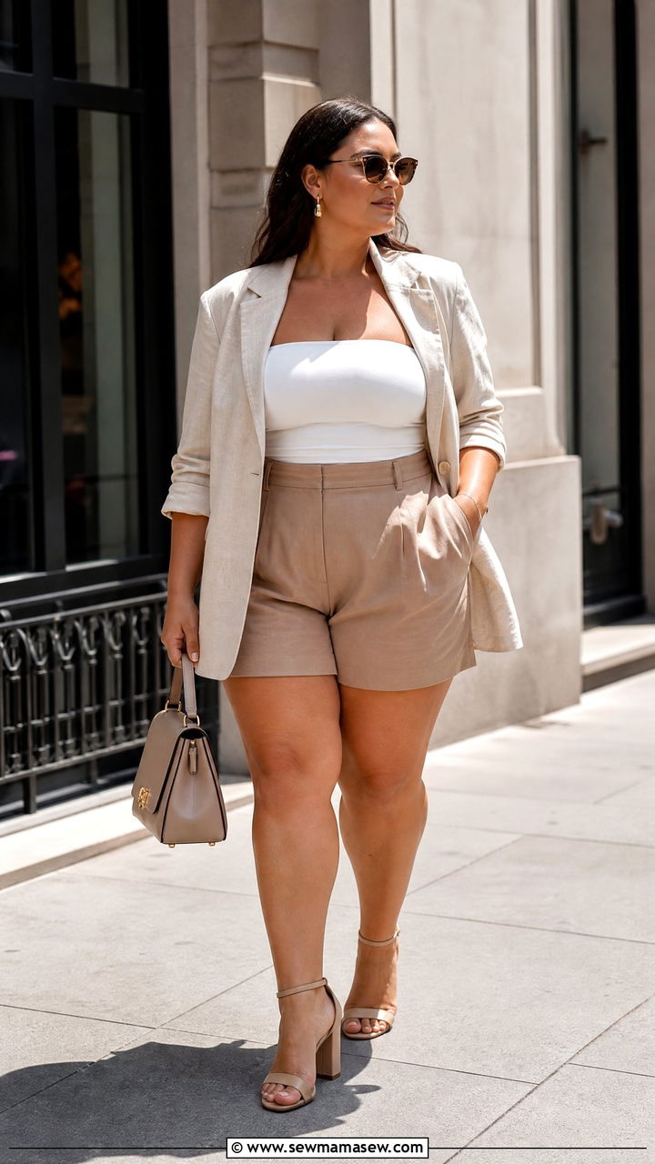 Plus Size Tube Top With A Lightweight Blazer - 20 plus size summer tube top outfit ideas