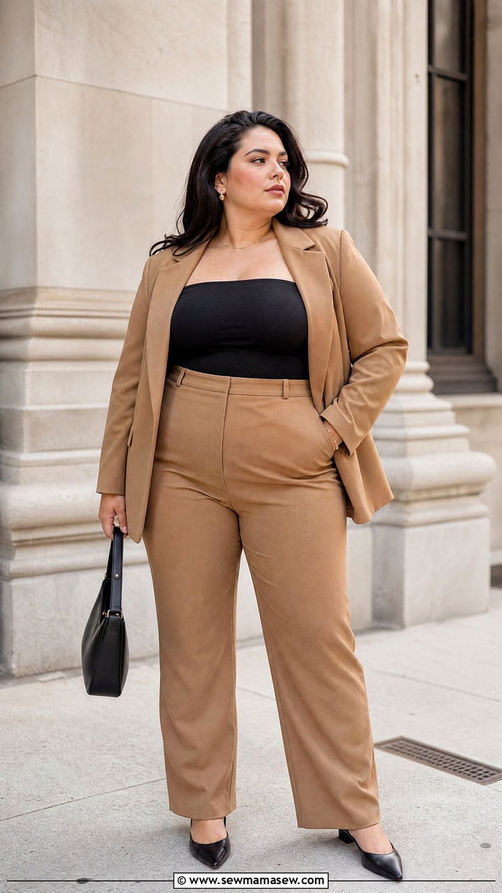 Plus Size Tube Top With Blazer And Trousers - 20 plus size tube top outfit ideas