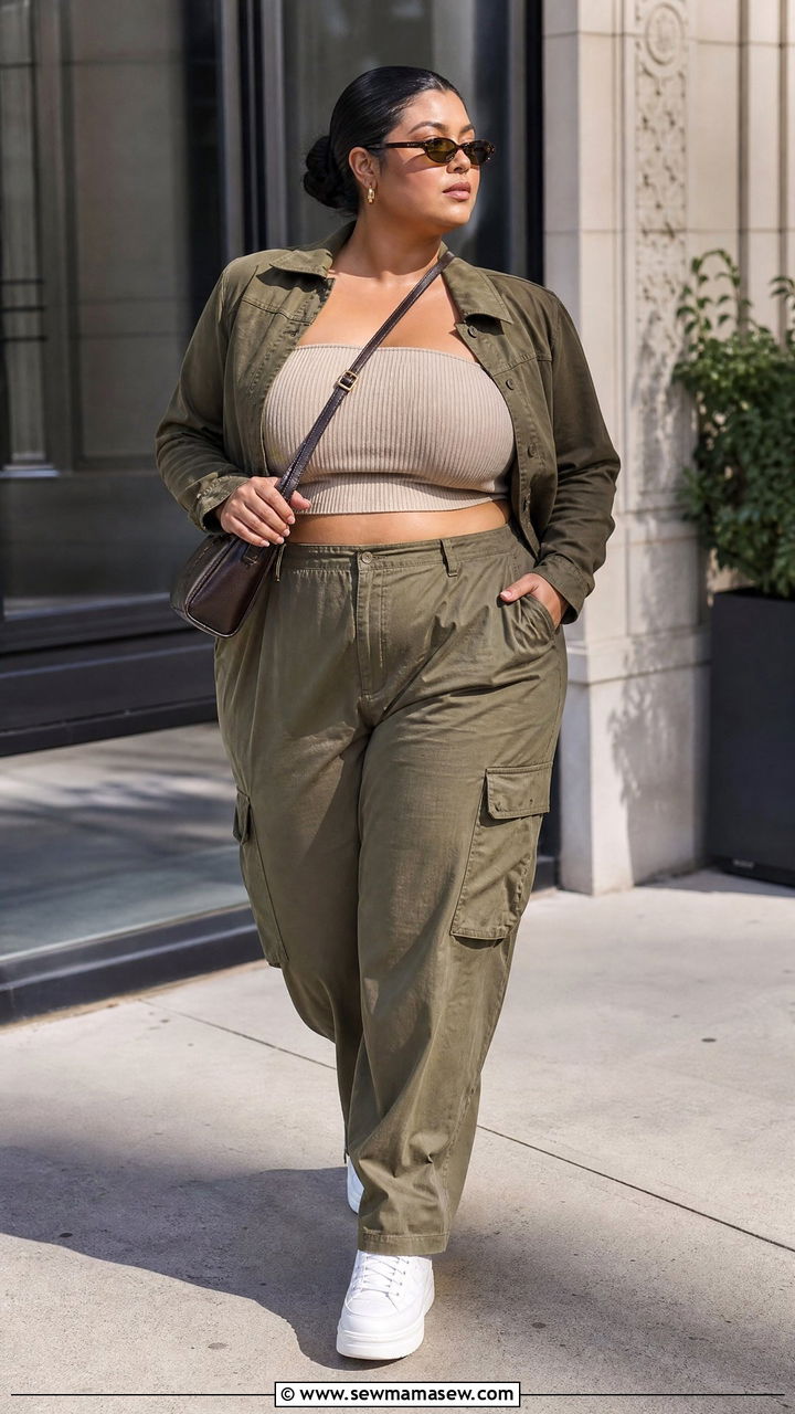 Plus Size Tube Top With Cargo Pants - 20 plus size tube top outfit ideas
