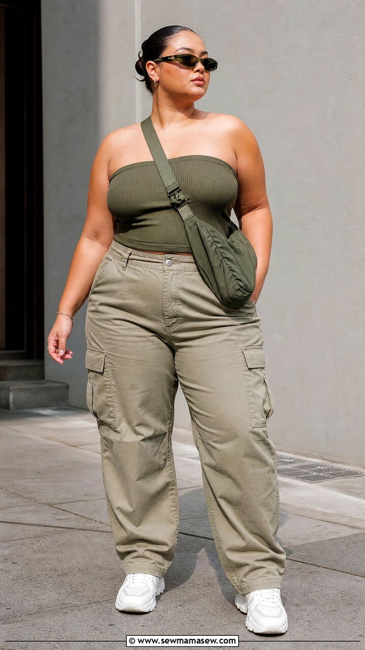 Plus Size Tube Top With Cargo Pants - 20 plus size summer tube top outfit ideas