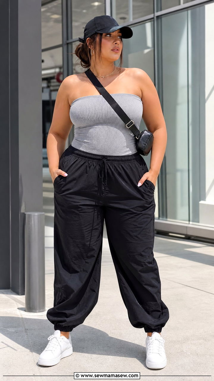 Plus Size Tube Top With Jogger Pants - 20 plus size summer tube top outfit ideas