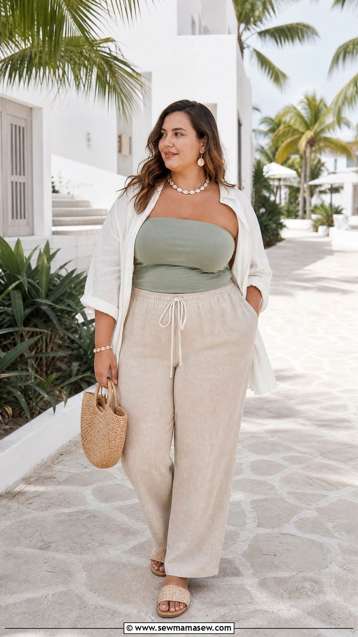 Plus Size Tube Top With Linen Pants - 20 plus size tube top outfit ideas
